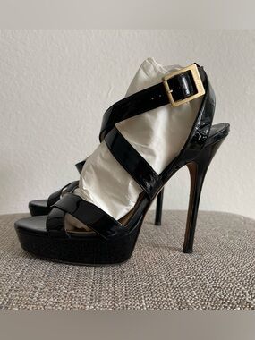 Jimmy Choo Black Patent Leather Platform Sandals